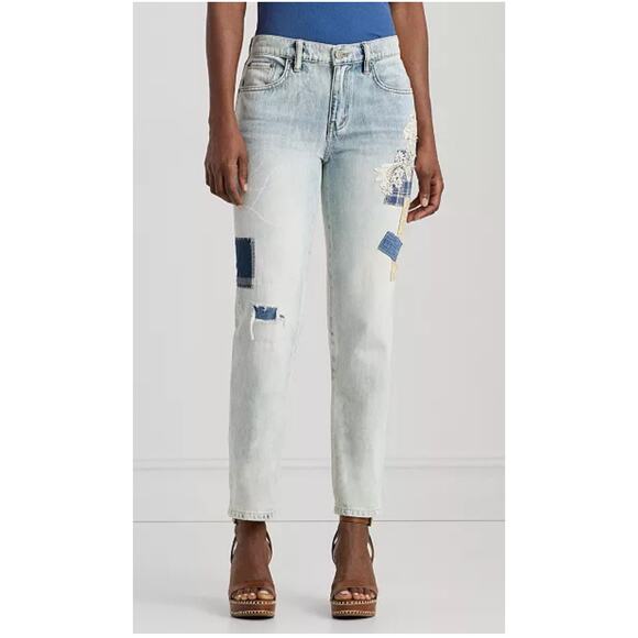 Ralph Lauren RLR Light Wash Patchwork Relaxed Denim Jeans 12 - Picture 1 of 12